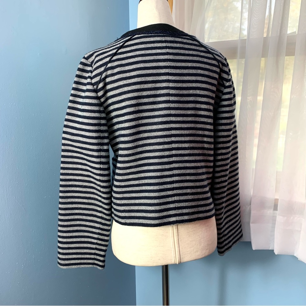 J. Crew Suiting Navy Striped Tweed Zip Front Cropped Jacket - Picture 6 of 11